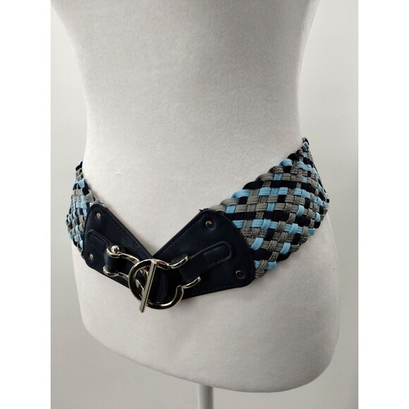 M Belt Steven by Steve Madden Blue Silver Metallic Silver Weave  34.5"  Stylish‎ - Picture 1 of 9